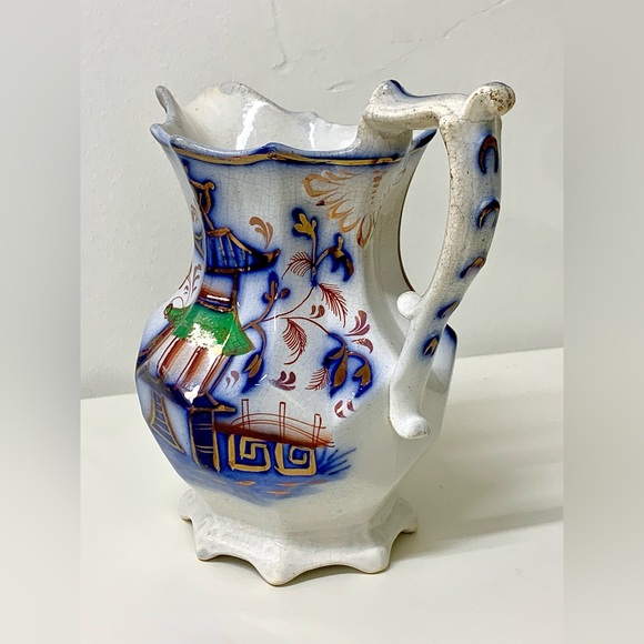 19th Century Antique Gaudy Welsh PAGODA Scalloped Footed Lustreware Pitcher Jug - Picture 6 of 16